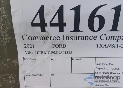 2021 Ford Transit-250 z USA, uszkodzony, nr VIN 1FTBR1C89MKA01535